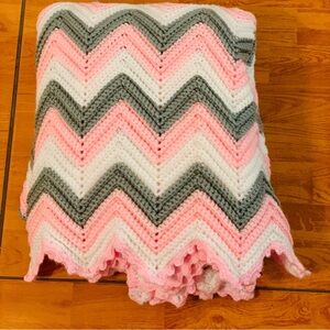 Chevron Patterned Pink and Gray Blanket